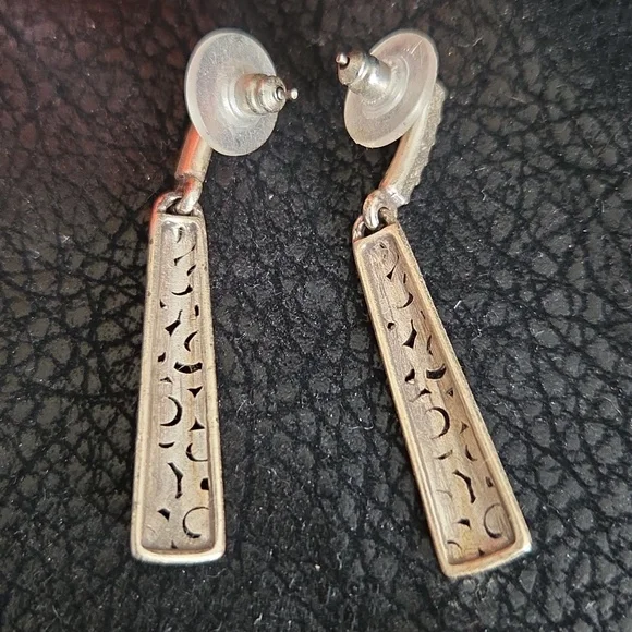 Brighton Silver Contempo Patterned Bar Drop Earrings - With Crystals - Picture 2 of 5